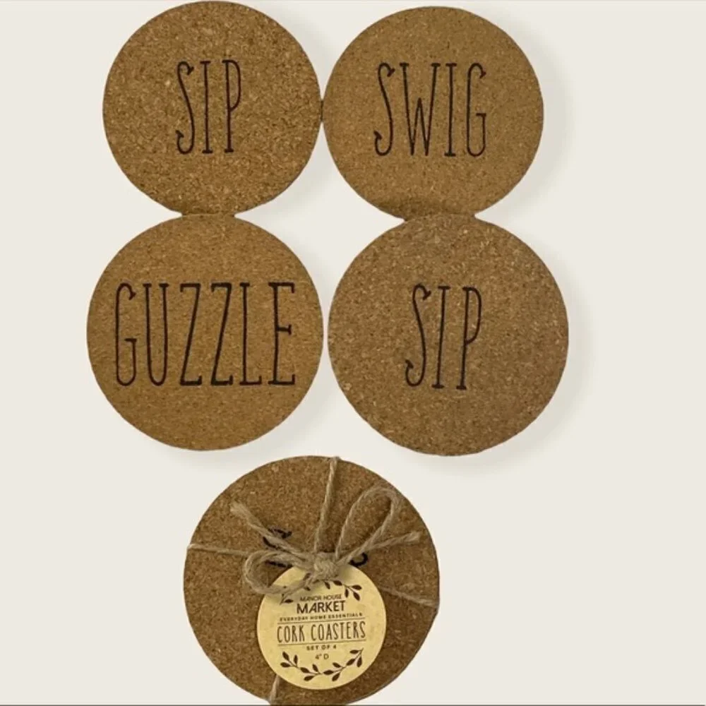 Cork Coasters Set of 4 Rae Dunn Font Quotes Neutral By Manor House Market 4 inch - Picture 2 of 9